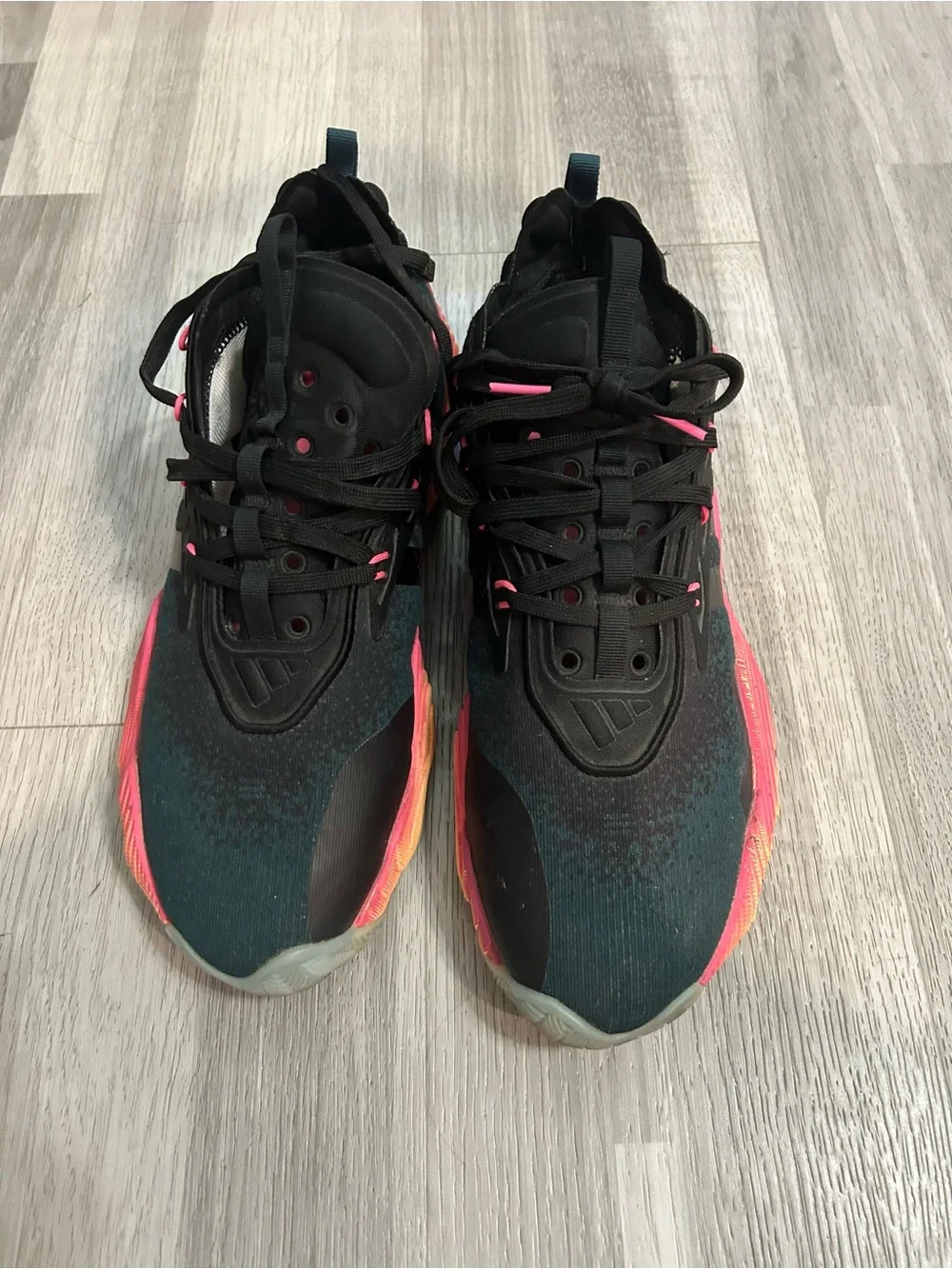 Adidas Women's Black Teal Athletic Sneakers with Pink Highlights